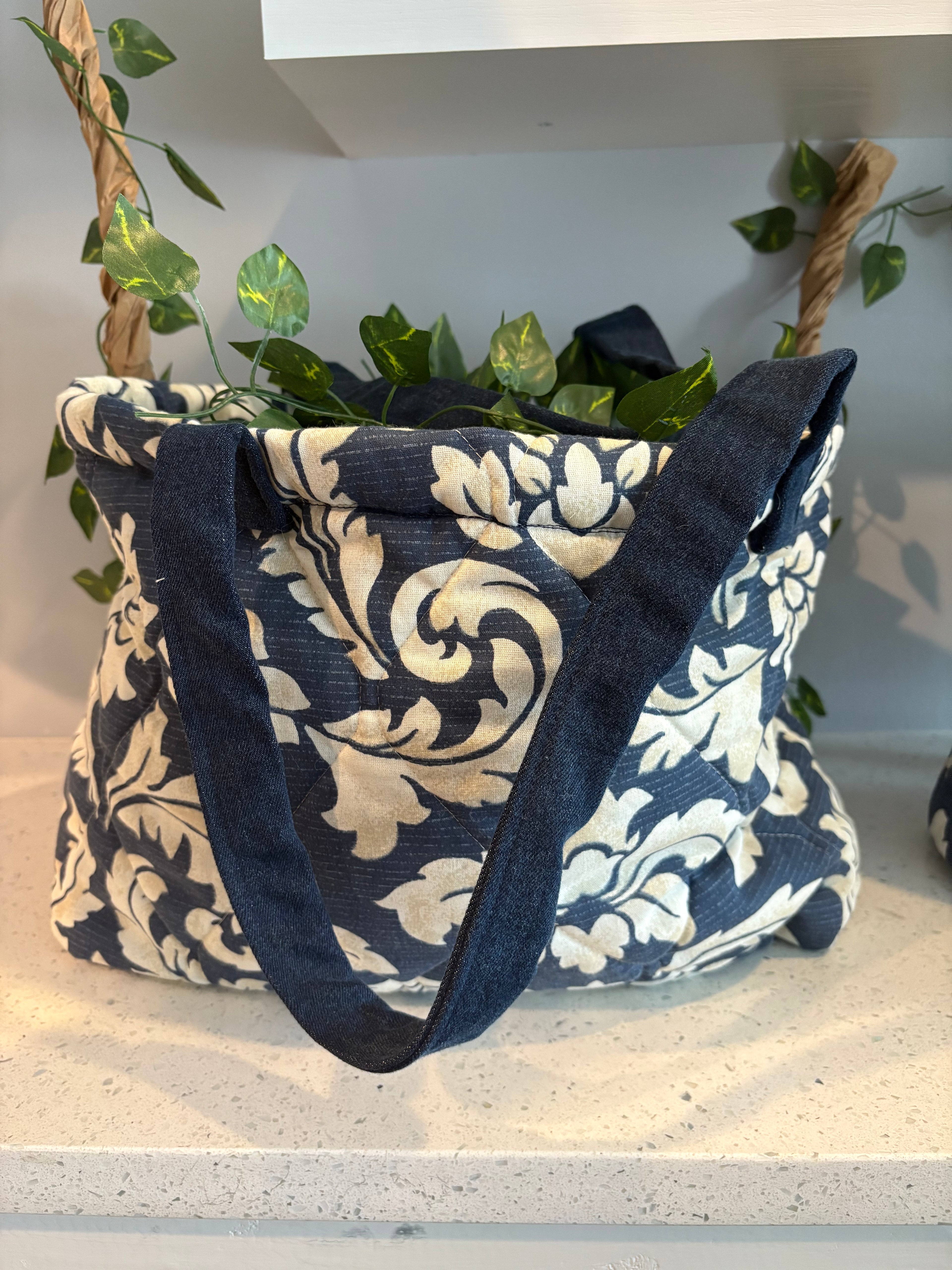 Blue/White Print Tote w/ jean Handles