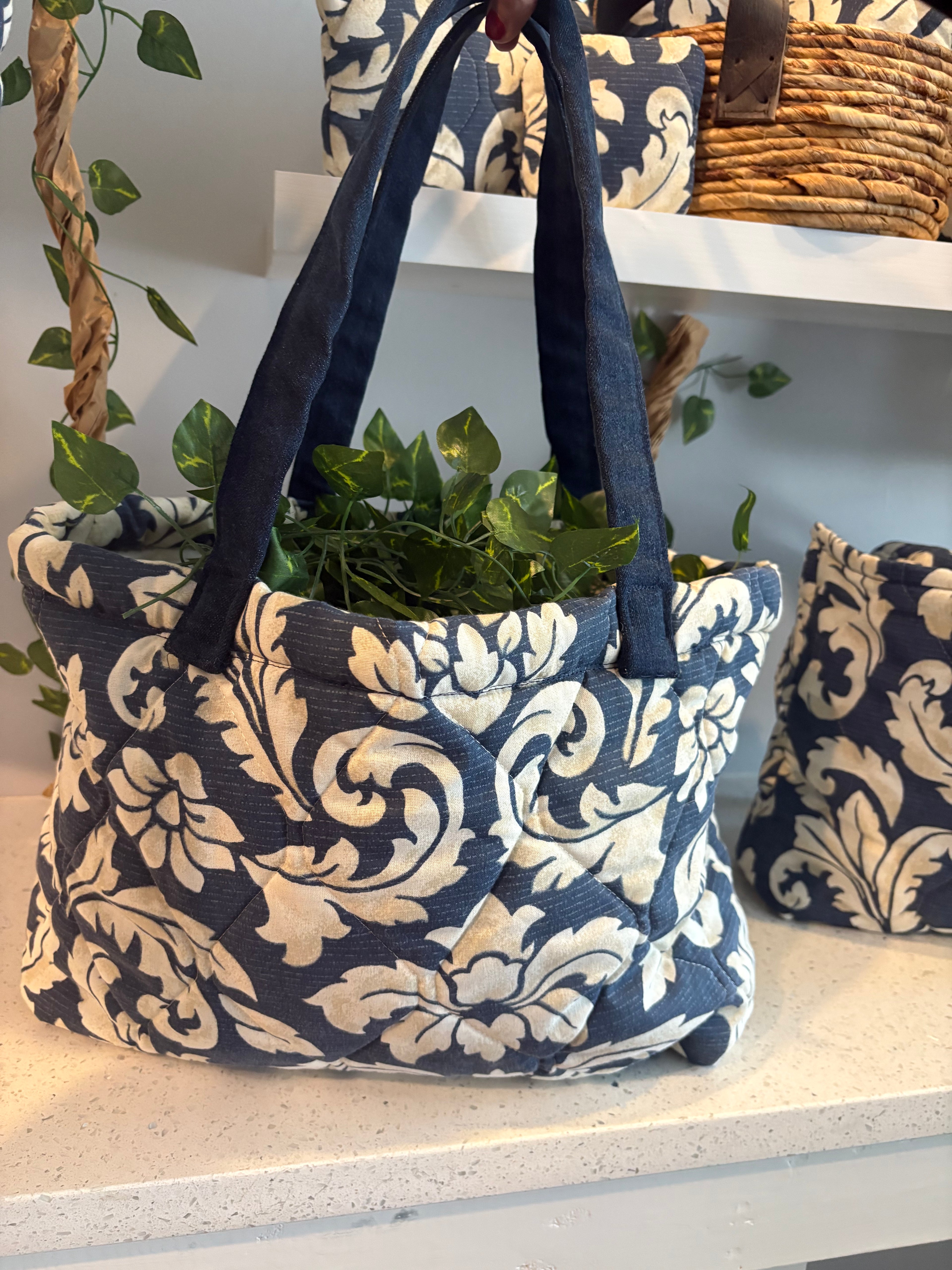 Blue/White Print Tote w/ jean Handles